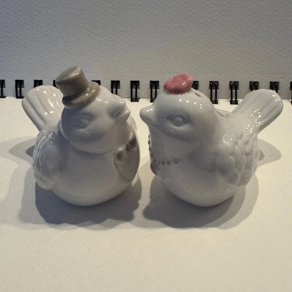 NEW Wedding Bride Groom Salt Pepper Shakers LOVE BIRDS NEW Ceramic Porcelain